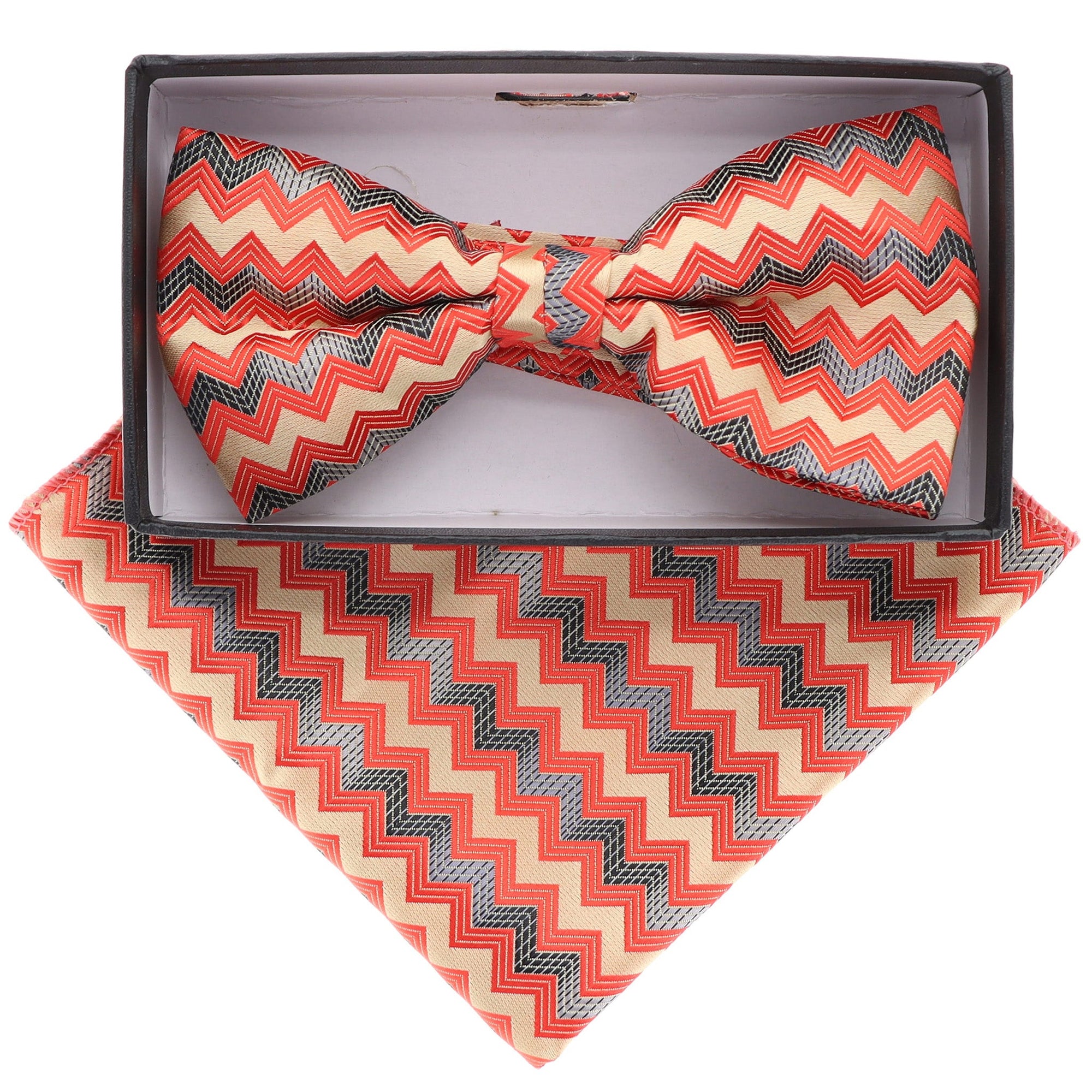 Vittorio Farina Geometric Designer Bow Tie & Pocket Square - BH - D - 21086 - Classy Cufflinks