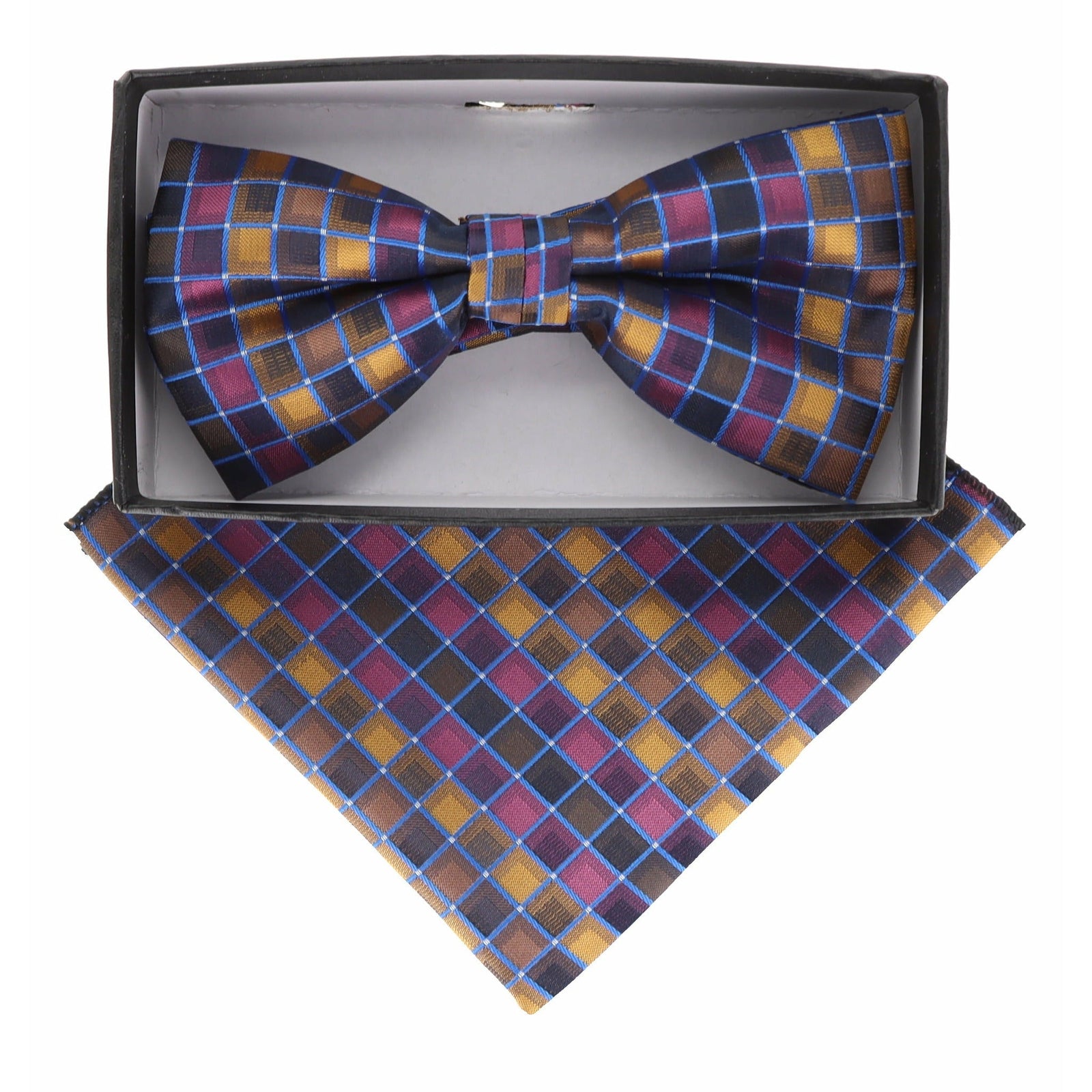 Vittorio Farina Geometric Designer Bow Tie & Pocket Square - BH - D - 21172 - Classy Cufflinks