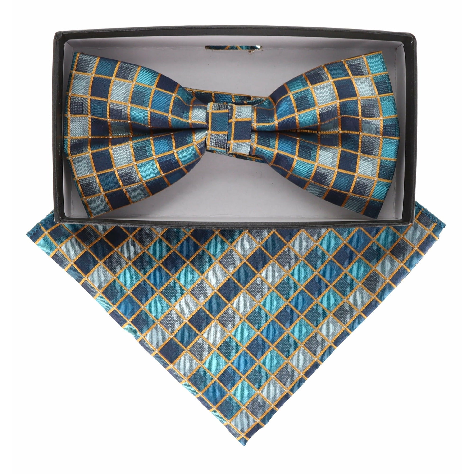Vittorio Farina Geometric Designer Bow Tie & Pocket Square - BH - D - 21173 - Classy Cufflinks