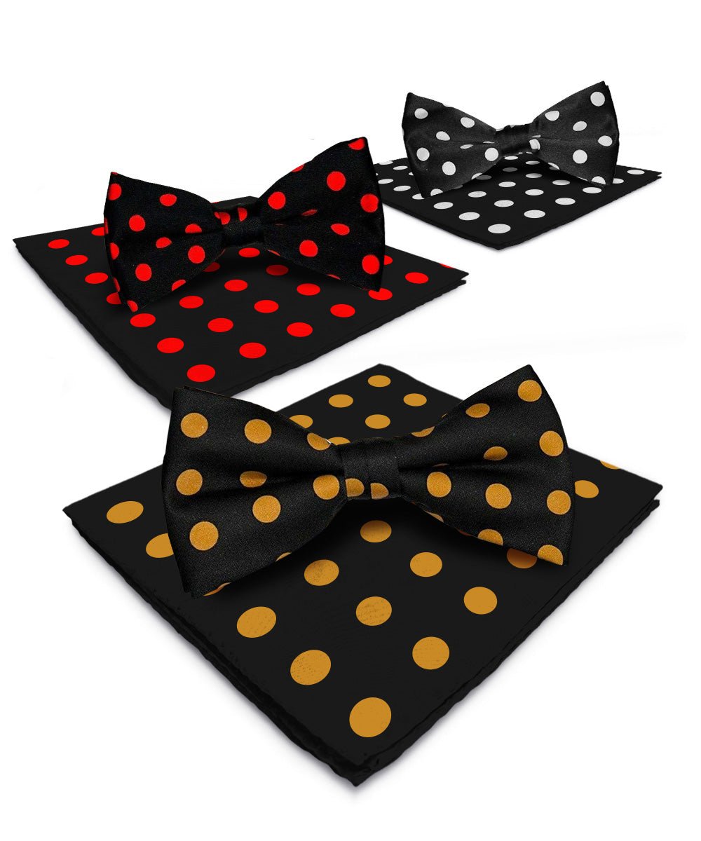 Vittorio Farina Polka Dot Bow Tie &amp; Pocket Square Multipacks - BH - PD - 3_BLACK - Classy Cufflinks