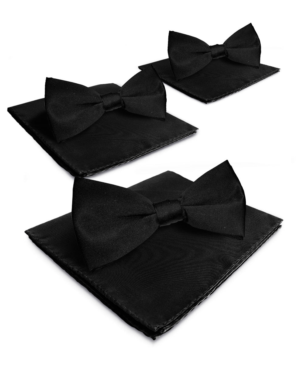 Vittorio Farina Classic Bow Tie &amp; Pocket Square Multipacks - BH - SOLID - 3_BLACK - Classy Cufflinks
