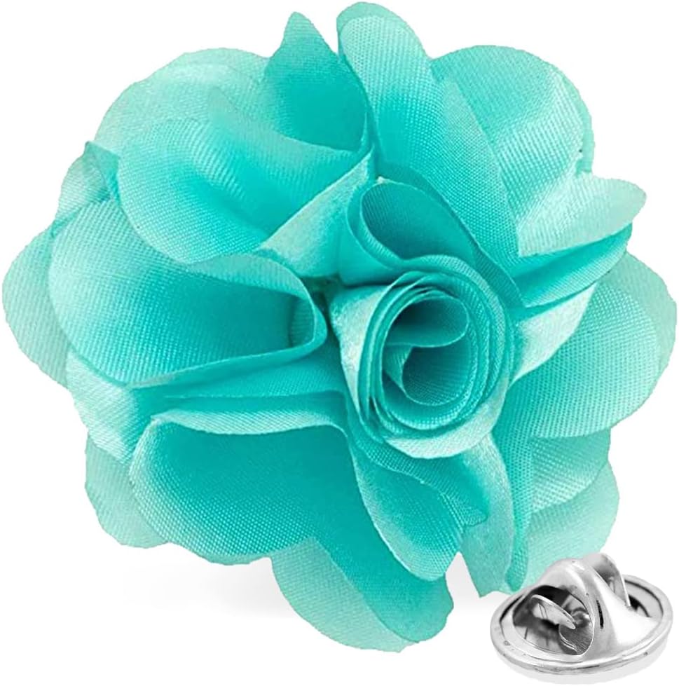 Vittorio Vico Men&#39;s Formal Solid Flower Lapel Pin: Flower Pin Suit Accessories Pins for Suit or Tuxedo - lapelsolid-67Aqua - Classy Cufflinks