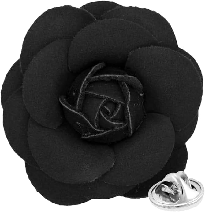 Vittorio Vico Men&#39;s Formal Leather Flower Lapel Pin - leather-lapel-black - Classy Cufflinks