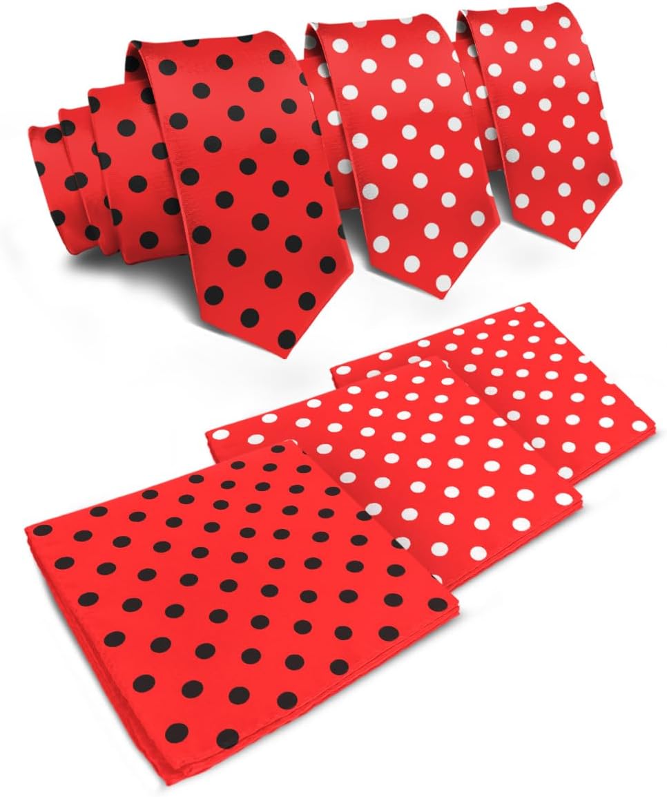 Vittorio Farina Polka Dot Necktie &amp; Pocket Square Multipacks - NH-PD-3_RED - Classy Cufflinks