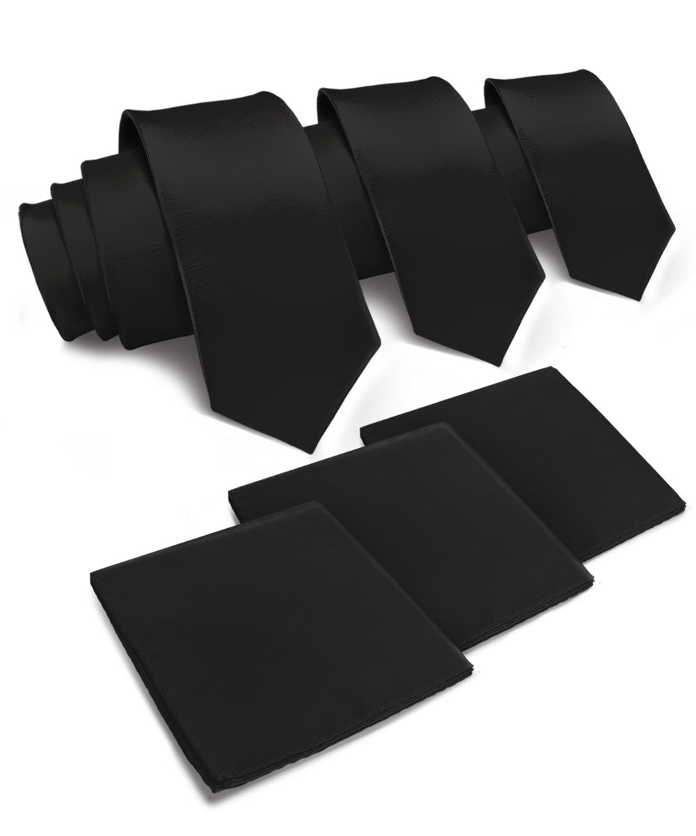 Vittorio Farina Solid Satin Necktie & Pocket Square Multipacks - NH - SOLID - 3_BLACK - Classy Cufflinks