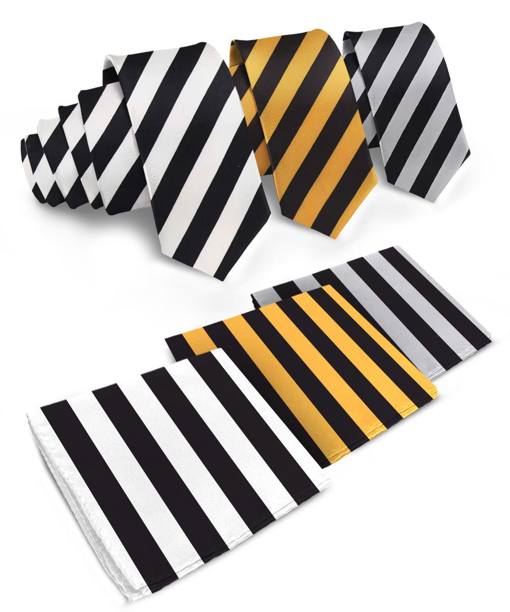 Vittorio Farina Striped Necktie &amp; Pocket Square Multipacks - NH - ST - 3_BLACK - Classy Cufflinks