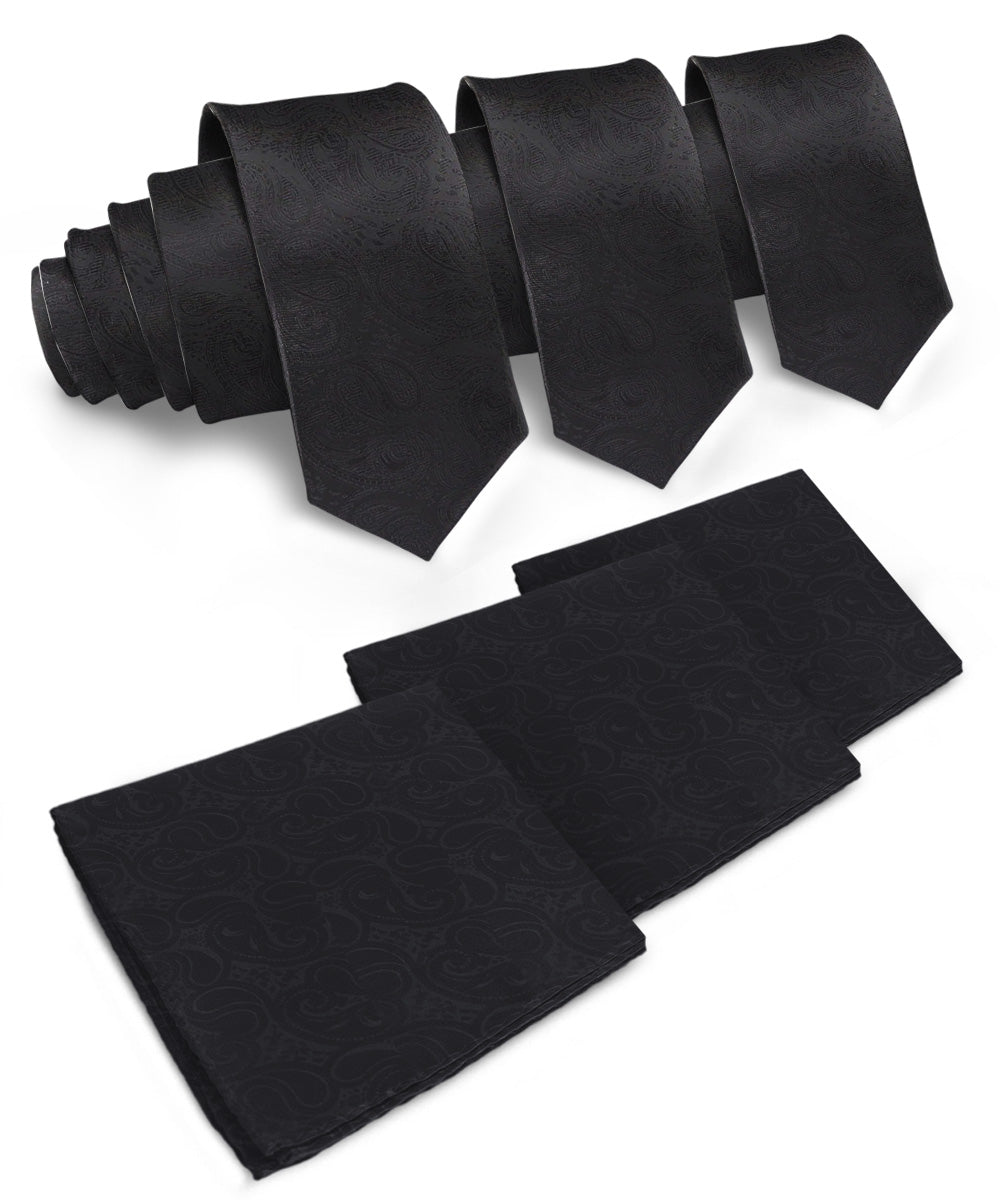 Vittorio Farina Woven Paisley Necktie &amp; Pocket Square Multipacks - NH - WP - 3_BLACK - Classy Cufflinks