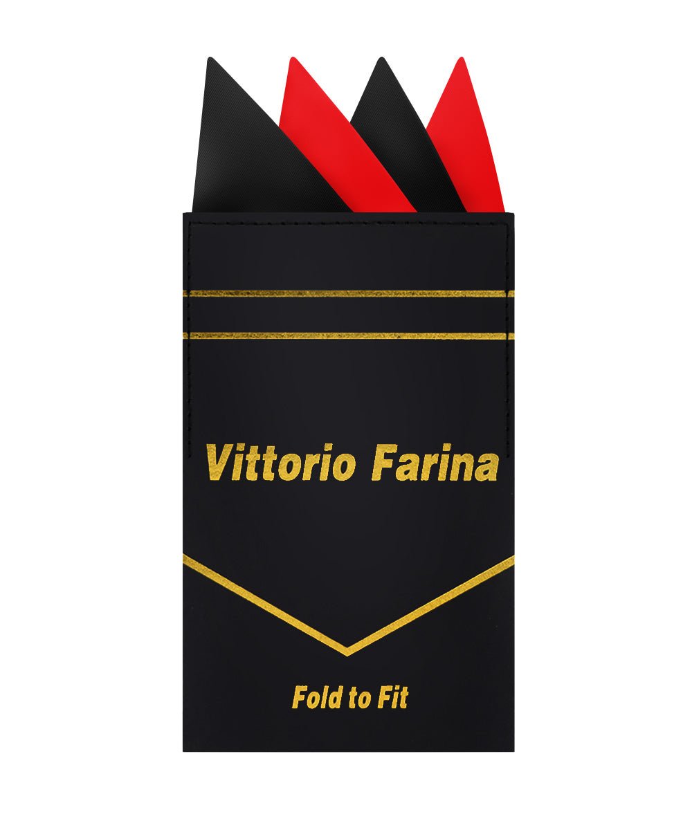 Vittorio Farina Pre - Folded Pocket Square (Two - Tone) - PS - PREFOLD_BLACK - RED - Classy Cufflinks