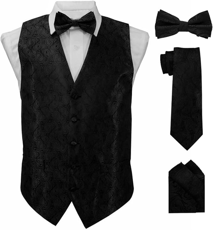 Vittorio Farina Paisley Vest Set (Black Back) Var. 01 (Black-Plum) - vest_paisley_BB_black_XS - Classy Cufflinks