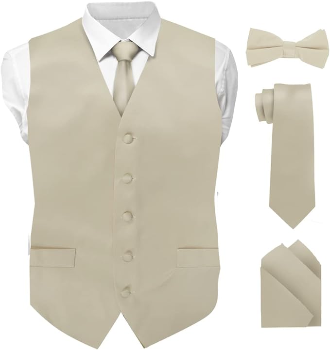 Vittorio Farina Solid Satin Vest Set (White Back) Var. 01 (Beige-Maize) - vest_plain_WB_beige_XS - Classy Cufflinks
